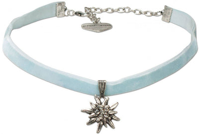 Kropfband - Samtkropfband kleines Edelweiß hellblau - Dirndl.com