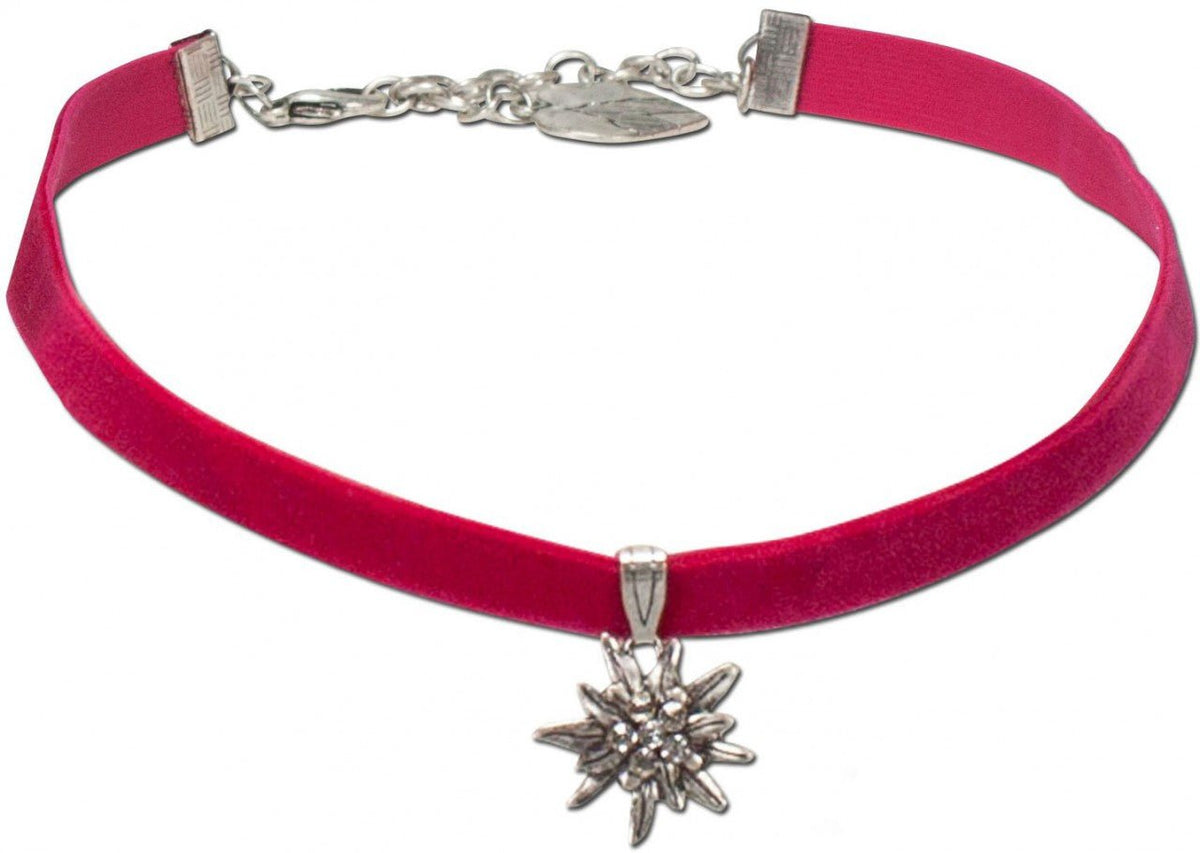 Kropfband - Samtkropfband kleines Edelweiß pink - Dirndl.com