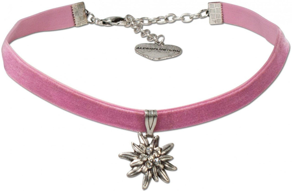 Kropfband - Samtkropfband kleines Edelweiß rosé - Dirndl.com