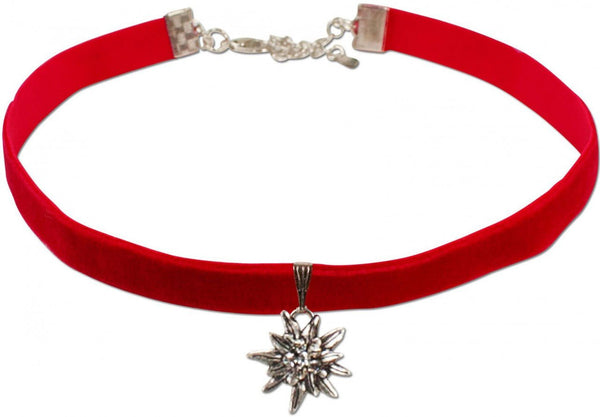 Kropfband - Samtkropfband kleines Edelweiß rot - Dirndl.com