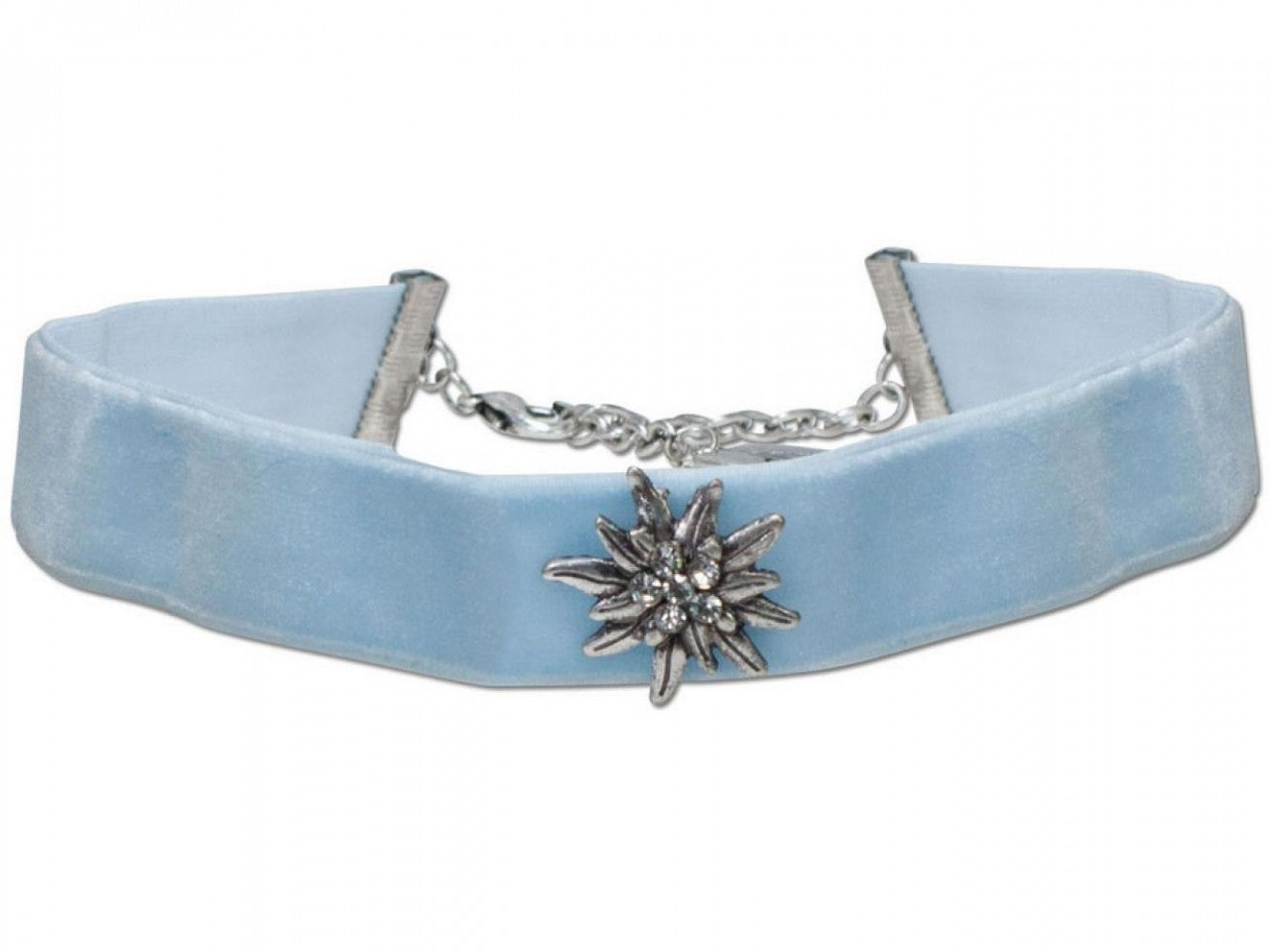 Samtkropfband breit mit Edelweiß hellblau