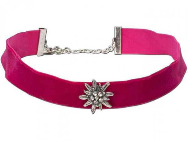 Kropfband - Samtkropfband breit mit Edelweiß pink - Dirndl.com