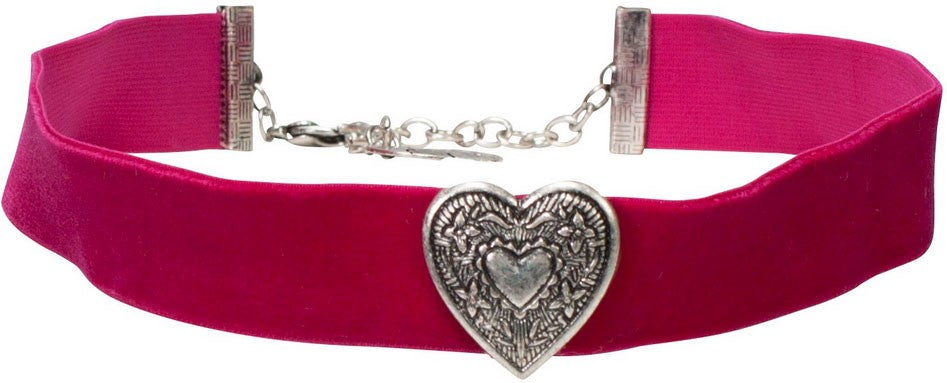 Samtkropfband breit mit Trachtenherz pink
