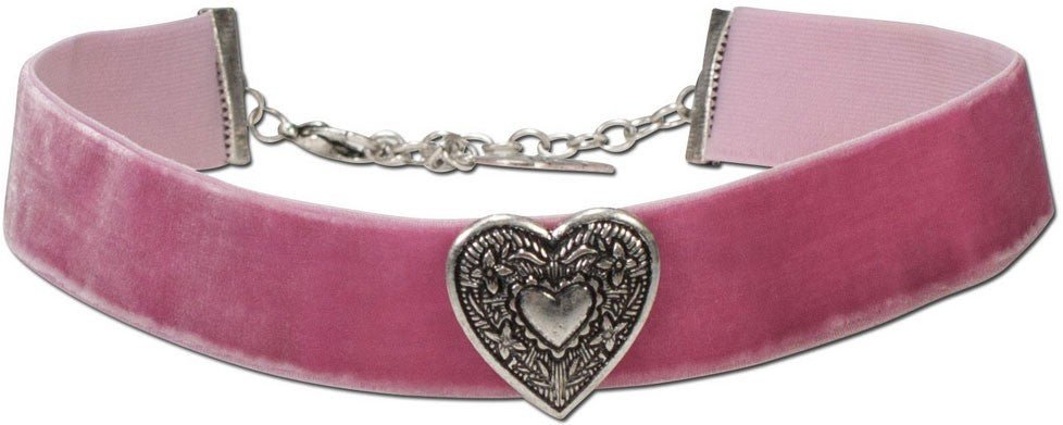 Kropfband - Samtkropfband breit mit Trachtenherz rosa - Dirndl.com