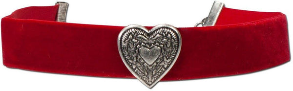 Kropfband - Samtkropfband breit mit Trachtenherz rot - Dirndl.com