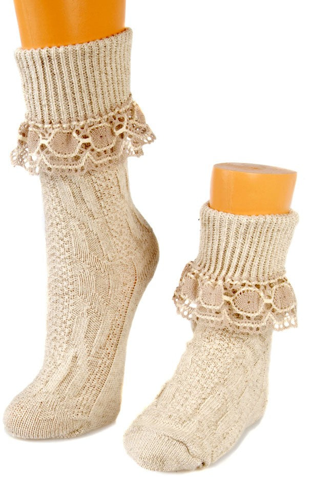 Trachtensocken mit Spitze naturfarben